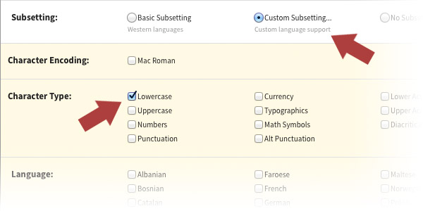subsetting settings